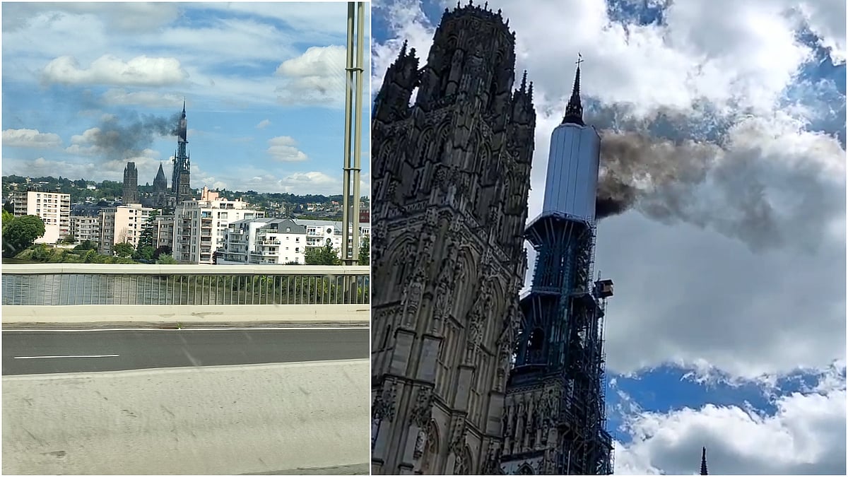 | Photo: X : France: Fire Breaks Out In Spire Of Rouen Cathedral, Cause Under Investigation